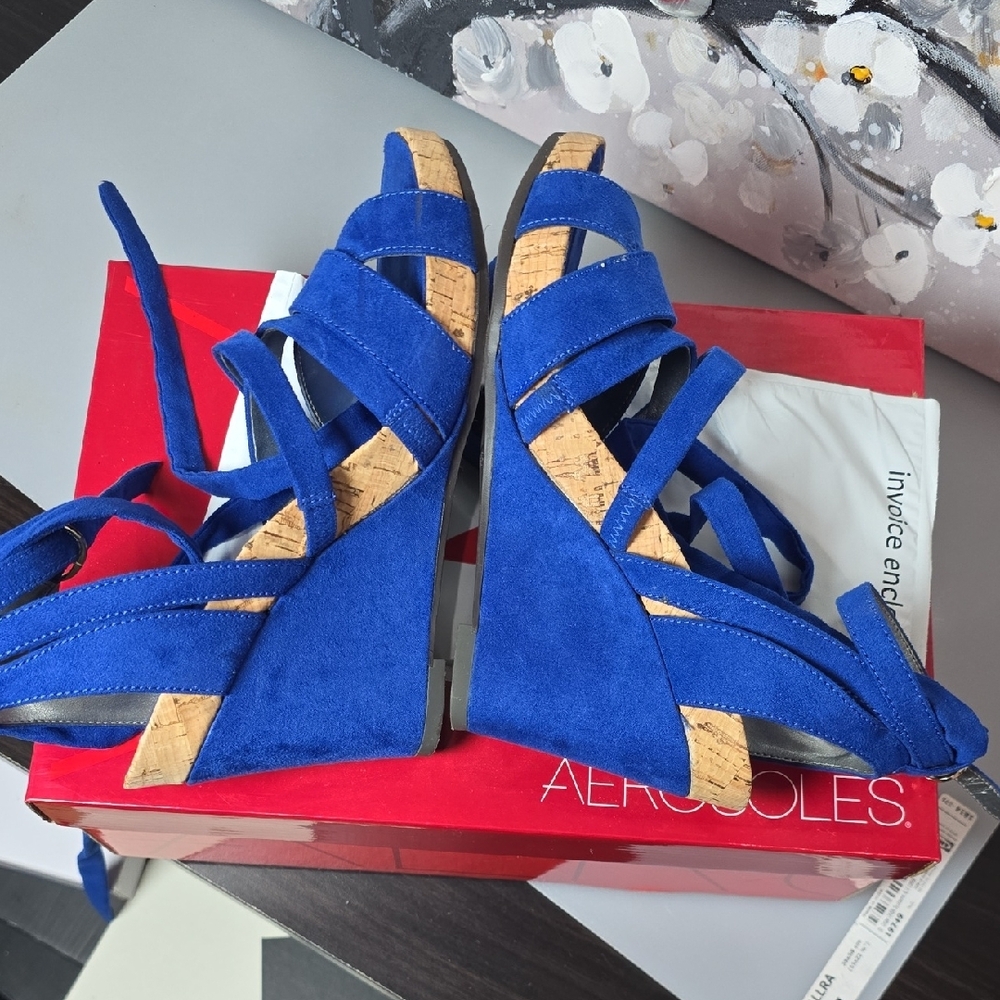 AEROSOLES Women's Royal Blue Wedge Sandals Size 6 - Picture 6 of 7